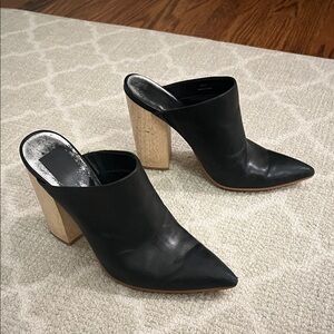 Dolce Vita Black Mules with Tan Block Heel